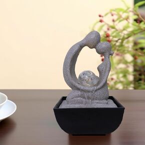 Ferrisland 3-Tier Tabletop Fountain Indoor, White Pink Resin Seahorse and Shell Water Fountain with LED Lights & Adjustable Pump & Rocks, 7" H Lightweight Mini Waterfall for Home and Office Decoration