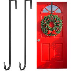 Wreath Door Hanger 2 Pack, Garland Wreath Hangers for Front Door, Outdoor Tall Wreath Hook for front door decorative, Upgrade Wreath Hanger Halloween Christmas Fall Wreaths Decorations Hooks, Black