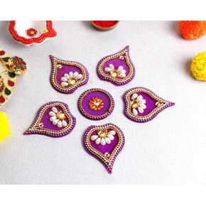 Purple Acrylic Deepak Rangoli Floor Decorations Table Decoration Studded Stones Sequins Traditional Festive Home Door Déco | ARTS-20