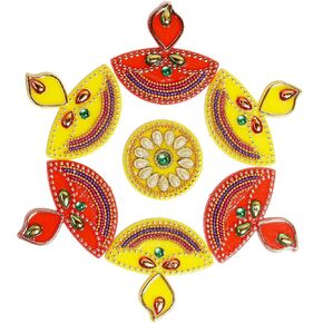 Diya Acrylic Rangoli Floor Decorations Table Decoration Studded Stones Sequins Traditional Festive Home Door Déco | JLARTS-14