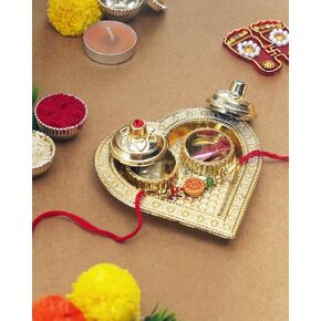 طبق بوجا ثالي مصنوع يدويًا لمهرجان ميناكاري ثالي الهندي لمهرجان ديوالي بوجان ماندير | هدية ديكور المنزل لمهرجان بوجا ثالي راخي من بوجا مع راخي ورولي شاوال in Kuwait