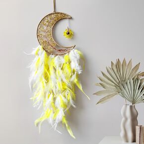 Moon Dream Catchers with Chakra Gemstone Agate Stone, Crystal Tree Life Dream Catchers Wall Hangings Room Decor (Yellow)