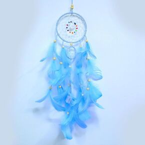 Blue Dream Catcher Decor with Lights Handmade Feather LED Light Up Dream Catchers for Bedroom Bohemian Home Decor Wedding Ornament Craft Gift