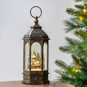 Christmas Snow Globe Lantern Water Glittering Christmas Tree with Cardinal, USB Lined/Battery Operated Lighted Lantern for Christmas Festival Decoration Gifts