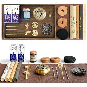29 Pcs Brass Powder Incense Burner Kit, Incense Making Kit, Incense Powder with Incense Stick Holder(Stick/Cone/Coil Incense) Ash Catcher Tray As Gift for Yoga and Meditation (Golden)