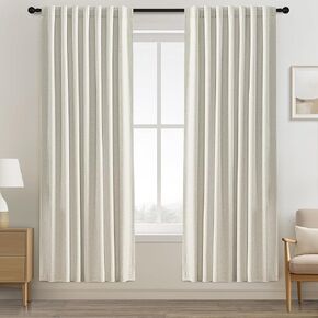 Blackout Linen Curtains 54 Inches Long Blackout Curtains Ivory Back Tab/Clip Rings Thermal Insulated Drapes Curtains for Bathroom Small Window 2 Panels 52 x 54