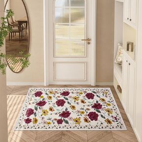 Runner Rug 2'x 4' for Hallways Machine Washable Long Throw Rugs Non Slip with Rubber Backing Soft Boho Vintage Floral Fluffy Carpet Thin Floor Mat for Entryway, Kitchen, Laundry, Bedroom(Beige)