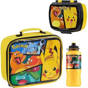 Pokemon Kids Insulated Lunch Bag, Lunch Box and Water Bottle, 3 Piece Set (Amarillo)