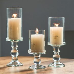 Hurricane Candle Holder, Glass Pillar Candle Holder, Glass Taper Candlestick Candle Holder, 3 Pcs (Clear with Sleeve, not Including Candle)