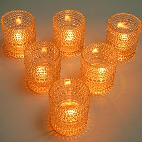 Glass Votive Candle Holders, 6Pcs Clear Tea Light Candle Holders for Table Centerpiece Vintage Tealight Candle Holder Bulk for Wedding Holiday Party Birthday Dining Table Decor