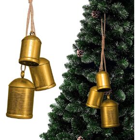 أجراس عيد الميلاد، مجموعة من 3 أجراس بقرة متناغمة، أجراس معلقة ريفية مصنوعة يدويًا لتزيين عيد الميلاد، أجراس زخرفية معدنية عتيقة مع حبل تعليق من الجوت in Kuwait