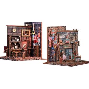 CUTEBEE DIY Bookend for Shelves Book Nook Kit 3D Wooden Puzzle Decorative Book Ends Miniature Dollhouse Bookshelf Decor Detective Model Build Gifts for Family and Friends (2 Pcs)