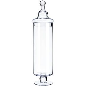 Clear Glass Apothecary Jars, Candy Jar with Lid, Elegant Decorative Jars for Wedding and Party, Tall Glass Canister for Kitchen and Bathroom (Height: 17", Diameter: 4"; 57 FL.OZ)