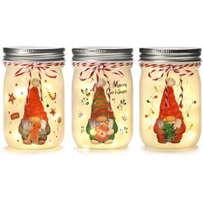 3 Pack Christmas Mason Jars with LED Light, Cute Christmas Decorative Mason Jars, Christmas Table Decorations, Xmas Gift, Christmas Home Decor Indoor