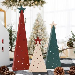 Christmas Decorations-Three Sizes Wooden Christmas Tree Sign with Star-Christmas Decorations for Home Shelf Mantel Fireplace Table Party Decor
