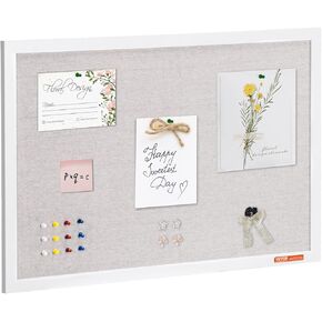 VEVOR 30"x20" White Cork Board with Linen Surface – Stylish Wall-Mounted Bulletin Board for Home, School, Office – Elegant & Functional Noticeboard
