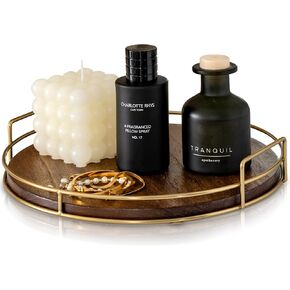 Decorative Wooden Tray - Beautiful Coffee Table Tray That Enhances Any Kitchen Or Living Room - The Perfect 11" Round Centerpiece for Your Seasonal Home Decorations