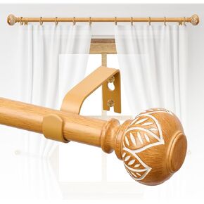 Wood Curtain Rods for Windows 48 to 84 Inch,Heavy Duty Curtain Rod,Decorative Single Window Curtain Rods with Round Imitation Wood Grain Finial 30"-90",1 Pack
