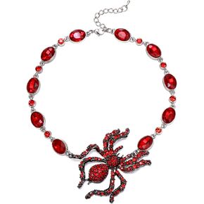 BriLove Halloween Costumes Spider Necklace for Women, Costume Gothic Shiny Rhinestone Strand Choker Necklaces Jewelry for Cosplay Party Prom Accessory