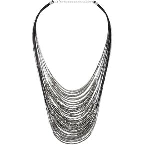 COOLSTEELANDBEYOND Bold Multi-Layer Black Necklace with Grey Black Beads, Statement Necklace Waterfall Beads Strings