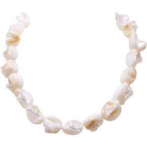 Elegant White Shell Necklace for Women Irregular Baroque Shell Stone Strand Necklace 19"