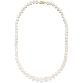 14K Yellow or White Gold & 6-10mm Graduated White Freshwater Cultured Pearl 18" Strand Princess Necklace