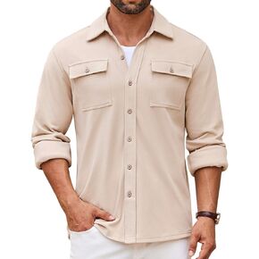 COOFANDY Men's Shirt Jacket Long Sleeve Overshirt Casual Button Down Shacket Thermal Shirts with Pockets