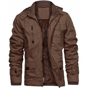 CHEXPEL Men's Thick Winter Jackets with Hood Fleece Lining Cotton Military Jackets Work Jackets with Cargo Pockets Outwear
