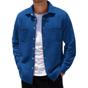 COOFANDY Mens Shacket Long Sleeve Shirt Jacket with Pockets Lightweight Quilted Overshirt