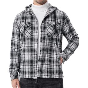 JMIERR Mens Cotton Flannel Shirts Casual Button Down Hoodie Plaid Shirt Long Sleeve Lightweight Jackets with Pockets in Saudi Arabia