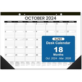 SUNEE Desk Calendar 2024-2025 17x12, 18 Months, Oct. 2024 - Mar. 2026, Academic Desk Blotter Calendar 2024-2026, School Year Large Calendar for Teacher, Black