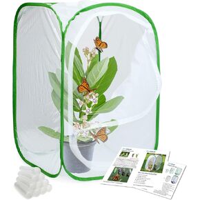 RESTCLOUD Insect and Butterfly Habitat Cage Terrarium Pop-up 24 Inches Tall with 10Pcs 10ML Floral Tubes
