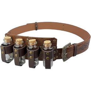 Renaissance Accessories Medieval Viking Belt with 4 Cork Vials Fantasy Wizard Potion Bottles Belt