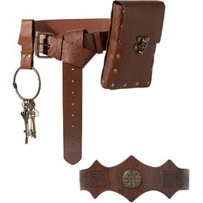 Renaissance Accessories Medieval Belt Costume Halloween Storage Waist Bag with Adjustable Faux Leather Headband