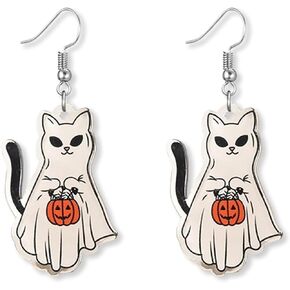 Black Cat Earrings for Women Girls Cute Sweet Acrylic Anime Animal Pet Weird Black Cat Pattern Dangle Drop Earrings Funny Halloween Party Jewelry Gifts