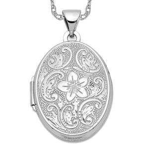 IceCarats 14K Solid White Gold Oval Flower Personalized Photo Locket Necklace Picture Pendant Charm