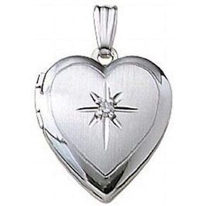 PicturesOnGold.com 14k White Gold and Diamond Heart Locket 2/3 Inch X 2/3 Inch Solid 14K White Gold