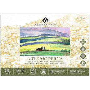 Magnani 1404 Arte Moderna Mixed Media Pad, 140 lb (300gsm), 9.5x12", 100% Cotton, Extra White, Vegan-Sized Mixed Media Paper for Wet and Dry Art, Absorbent, Acid-Free and UV Resistant