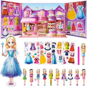 Magnetic Paper Dolls Dress-Up Game - Princess Magnet Stickers Book with Adorable Outfits - Birthday for Kids Girls Ages 3+(Style A)