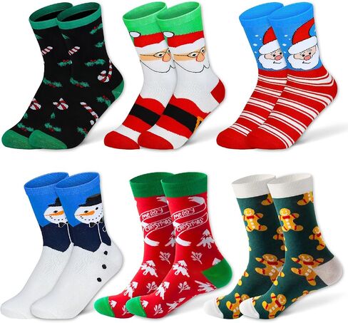 SUNOVELTIES Christmas Socks for Women/Men, 6 Pairs Xmas Pattern Soft Winter Socks Bulk Novelty Cotton Crew Holiday Gifts in Saudi Arabia