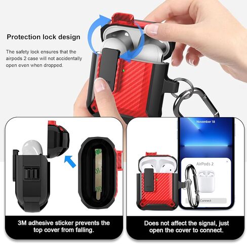 لوبنورد حافظة ايربودز مع قفل متوافق مع حافظة ابل ايربودز الجيل الثاني، حافظة متينة لعلبة شحن ايربودز الاولى مع سلسلة مفاتيح للرجال والنساء [مصباح LED امامي مرئي] in Kuwait