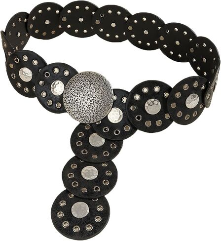 Women Wide Boho Disc Leather Belt Vintage Western Chunky Oval Concho Belt Y2k Grunge Accessories in Saudi Arabia