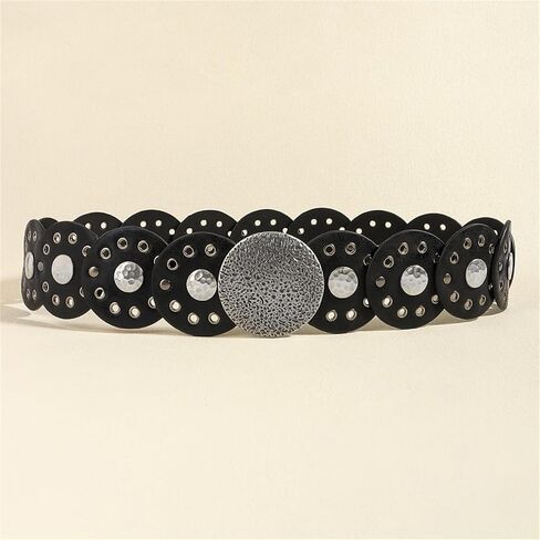 Women Wide Boho Disc Leather Belt Vintage Western Chunky Oval Concho Belt Y2k Grunge Accessories in Saudi Arabia