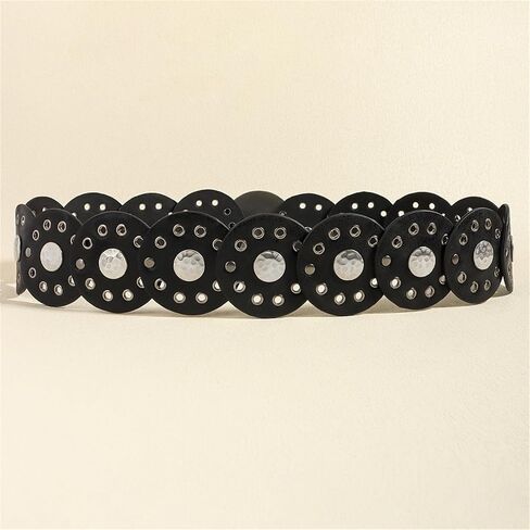 Women Wide Boho Disc Leather Belt Vintage Western Chunky Oval Concho Belt Y2k Grunge Accessories in Saudi Arabia