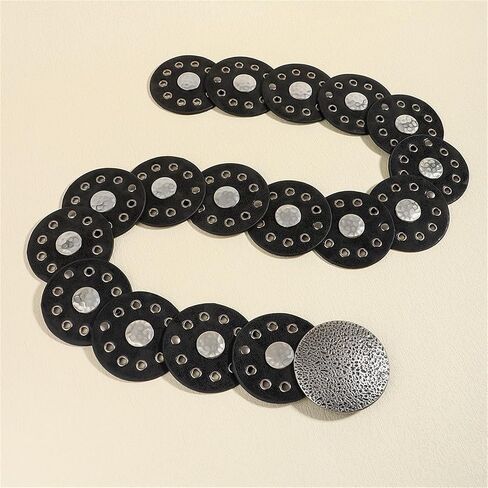 Women Wide Boho Disc Leather Belt Vintage Western Chunky Oval Concho Belt Y2k Grunge Accessories in Saudi Arabia