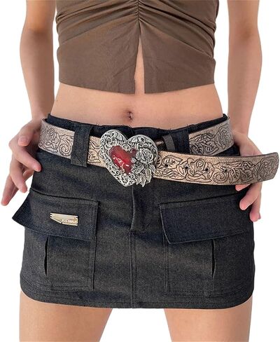 Women Wide Boho Disc Leather Belt Vintage Western Chunky Oval Concho Belt Y2k Grunge Accessories in Saudi Arabia