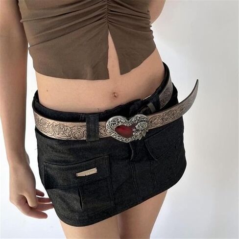 Women Wide Boho Disc Leather Belt Vintage Western Chunky Oval Concho Belt Y2k Grunge Accessories in Saudi Arabia