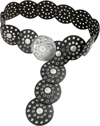 Women Wide Boho Disc Leather Belt Vintage Western Chunky Oval Concho Belt Y2k Grunge Accessories in Saudi Arabia