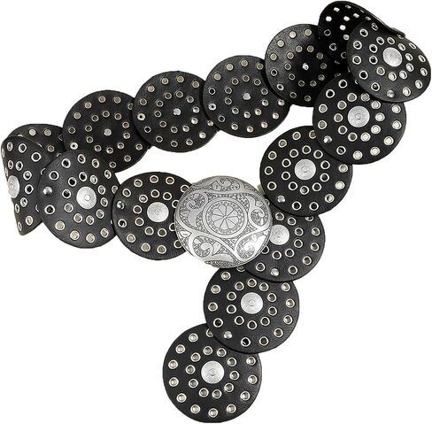 Women Wide Boho Disc Leather Belt Vintage Western Chunky Oval Concho Belt Y2k Grunge Accessories in Saudi Arabia