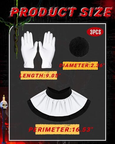 Jecery 5 Pcs Scary Clown Halloween Deluxe Adult Costume Gloves Collar Plush Buttons for Halloween Birthday Party Supplies in Kuwait